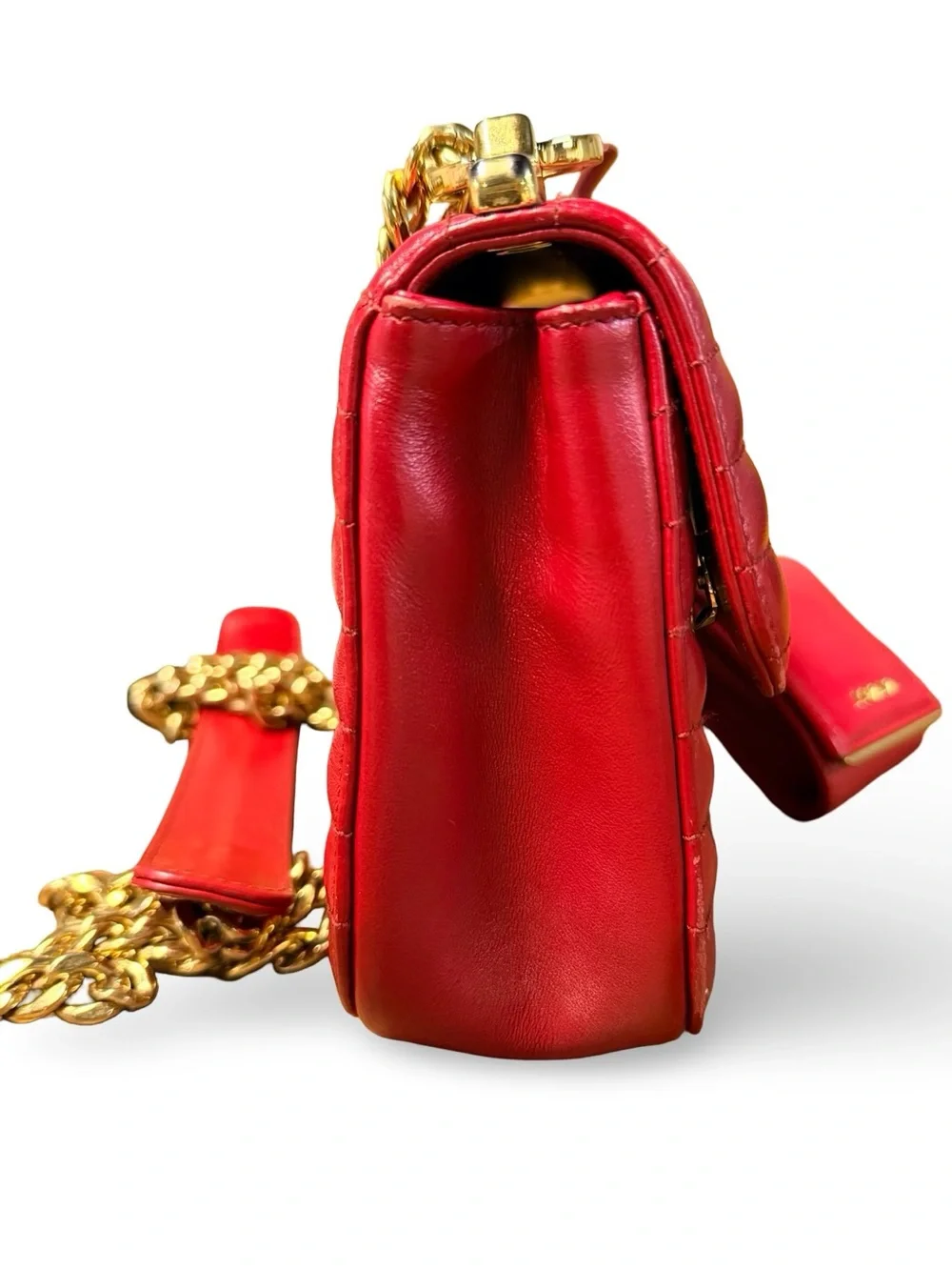 Prada Diagramme Quilted Leather Shoulder Bag in Red with Chain Strap Crossbody - Picture 7 of 16
